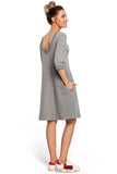 Feminine Loose Everyday Dress with Back Neckline and Pockets
