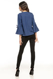 Flirtatious Frill Sleeve Blouse with V Neckline