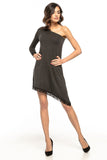 Asymmetrical Lace-Trimmed Viscose Knit Dress