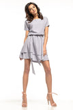 Elegant Double Skirt Dress with Kimono Top and Belt