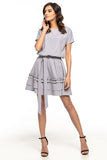 Elegant Kimono Cut Dress with Frill and Belted Waist