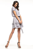 Elegant Kimono Cut Dress with Frill and Belted Waist