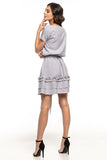 Elegant Kimono Cut Dress with Frill and Belted Waist