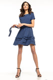 Elegant Kimono Cut Dress with Frill and Belt