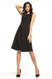 Elegant Trapezoidal Dress with Decorative Neckline Trim