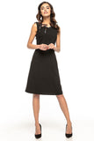 Elegant Trapezoidal Dress with Decorative Neckline Trim