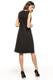Elegant Trapezoidal Dress with Decorative Neckline Trim