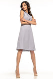 Elegant Trapezoidal Dress with Decorative Neckline Trim