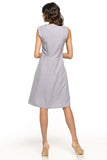 Elegant Trapezoidal Dress with Decorative Neckline Trim