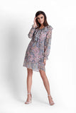 Boho Paisley Chiffon Dress with Frill and Lacing Neckline
