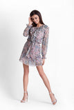 Boho Paisley Chiffon Dress with Frill and Lacing Neckline