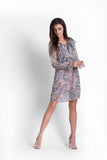 Boho Paisley Chiffon Dress with Frill and Lacing Neckline
