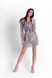 Boho Paisley Chiffon Dress with Frill and Lacing Neckline