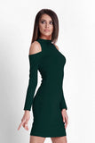 Elegant Fitted Dress with Low Collar and Long Sleeves