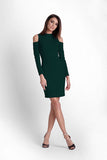 Elegant Fitted Dress with Low Collar and Long Sleeves
