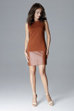 Sleeveless Eco-Leather Detail Dress with Decorative Buttons