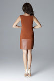 Sleeveless Eco-Leather Detail Dress with Decorative Buttons
