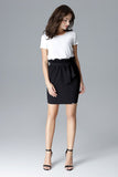 Pleated Top Tapered Skirt with Tie Belt and Pockets