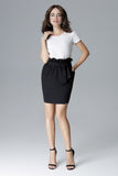Pleated Top Tapered Skirt with Tie Belt and Pockets