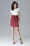 Pleated Top Fitted Skirt with Tie Belt and Pockets