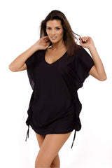 V-Neck Ruffle Beach Cover-Up with Side Ties - black / S