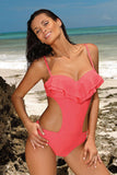 Cuban-Inspired Cut-Out One-Piece Swimsuit with Frills