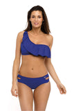 Trendy Two-Piece Swimsuit with Ruffle Neckline and Cutouts