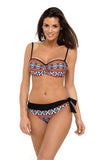 Colorful Two-Piece Ethno-Patterned Swimsuit with Push-Up Bra