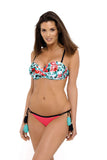Feminine Floral Push-Up Swimsuit with Tied Side Bottoms