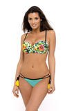 Floral Push-Up Swimsuit with Tied Sides & Tassel Details