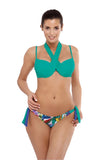 Versatile Tied Swimsuit with Push-Up Support & Floral Bottoms