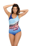 Elegant Patterned One-Piece Swimsuit with Padded Cups