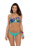 Floral Bandeau Two-Piece Swimsuit with Adjustable Neck Strap