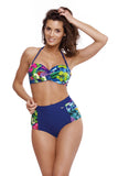 Colorful Floral Retro-Style Swimsuit with Push-Up Support