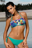 Floral Bandeau Two-Piece Swimsuit with Adjustable Neck Strap