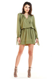 Boho Style Mini Dress with Tied Sleeves and Elastic Waist