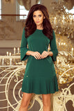 Elegant Green Dress with Pleated Sleeves and Skirt