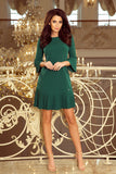 Elegant Green Dress with Pleated Sleeves and Skirt