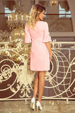 Pastel Pink Flared Sleeve Trapeze Dress with Bows
