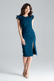 Knee-Length Cocktail Dress with Front Slit and Frills
