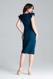 Knee-Length Cocktail Dress with Front Slit and Frills