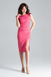 Chic Knee-Length Cocktail Dress with Front Slit & Frills