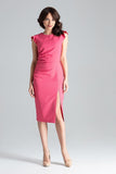 Chic Knee-Length Cocktail Dress with Front Slit & Frills