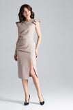Chic Knee-Length Cocktail Dress with Front Slit and Frills