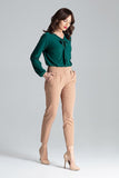 Pleated 7/8 Cigarette Pants with Front Zip Pockets