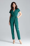 Chic Short-Sleeved Jumpsuit with Drape and Tie Waist