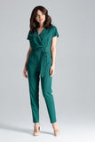 Chic Short-Sleeved Jumpsuit with Drape and Tie Waist