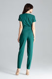 Chic Short-Sleeved Jumpsuit with Drape and Tie Waist