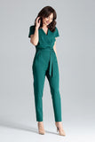 Chic Short-Sleeved Jumpsuit with Drape and Tie Waist