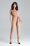 Loose Drape Short-Sleeved Jumpsuit with Tie Waist